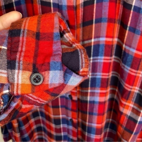 Lane Bryant No Peak Red Plaid Button Front Boyfriend Shirt - Picture 6 of 7